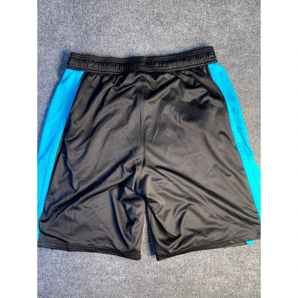 PUMA Athletic Shorts Men XL Black Blue Mash Panel Elastic Drawstring Swoosh Logo - Picture 2 of 7